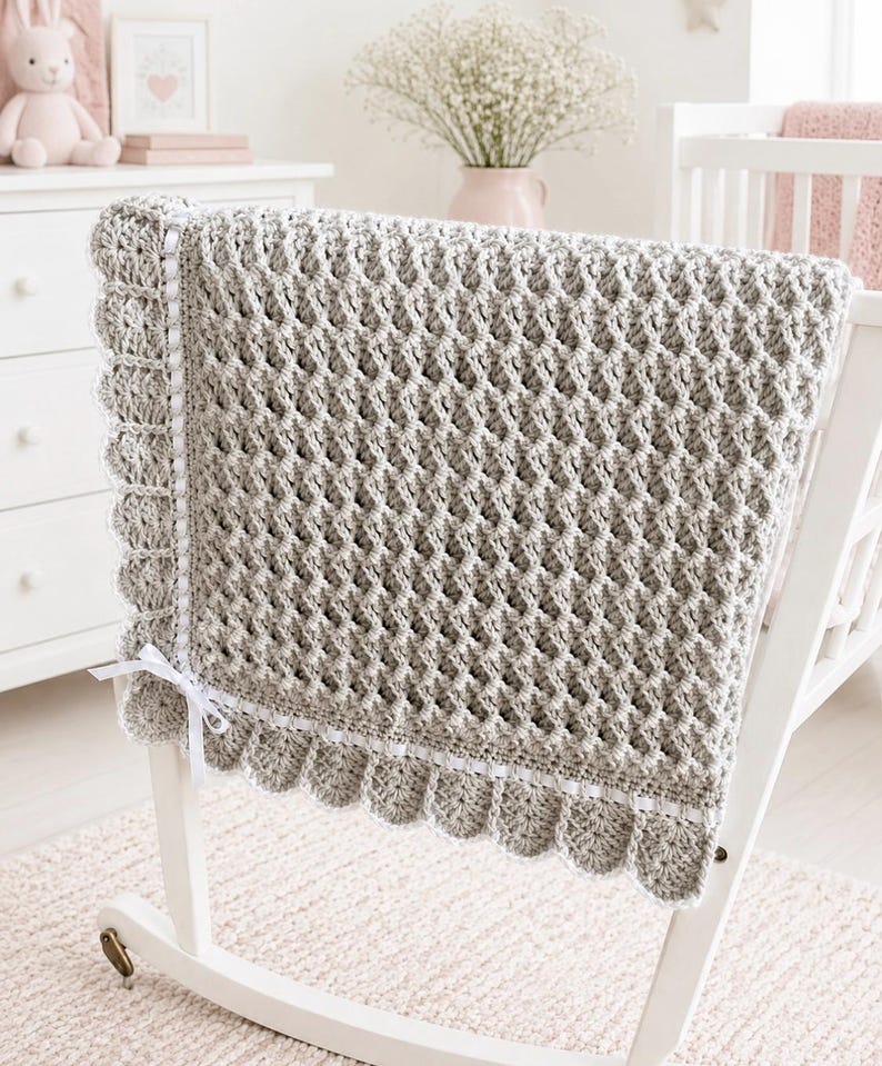 Waves and Lace Baby Blanket Crochet Pattern