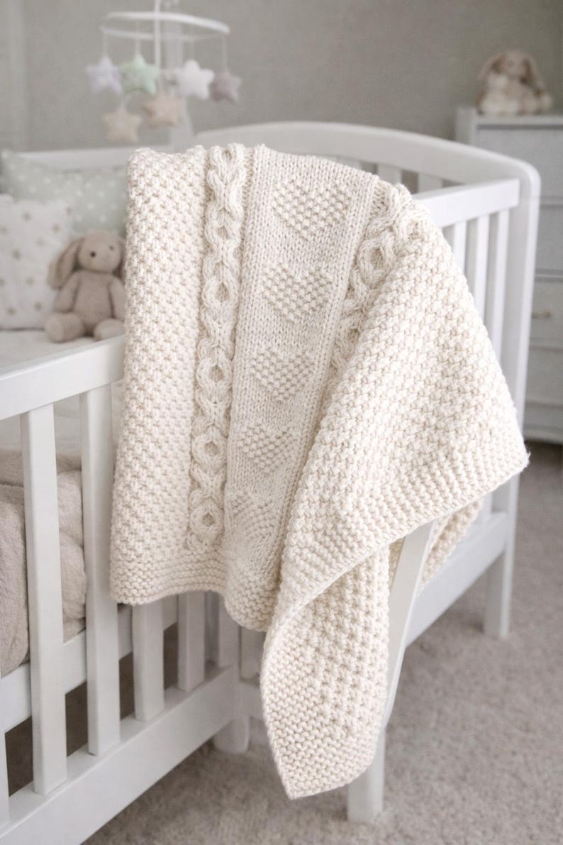 Chunky Baby Heart O-X-O Motif Afghan Knitting Pattern