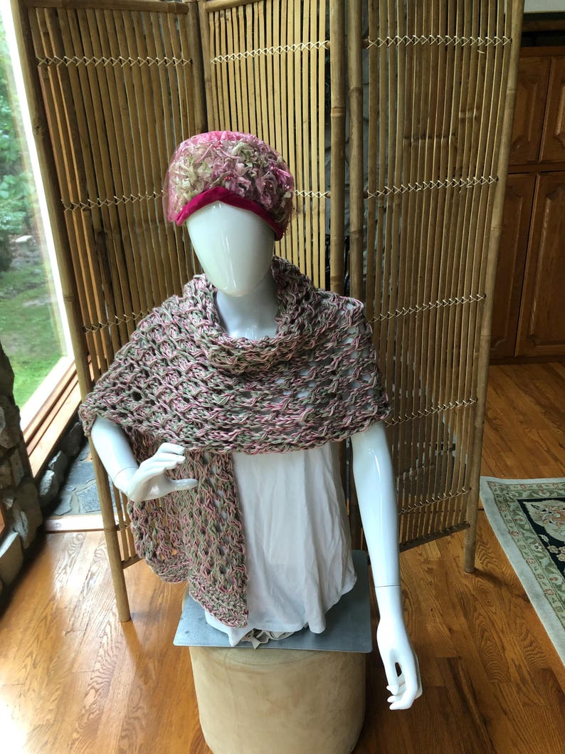 Rectangular Rose and Frost Green Lacy Wrap Knitting Pattern
