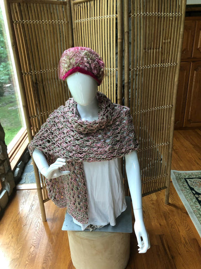 Rectangular Rose and Frost Green Lacy Wrap Knitting Pattern