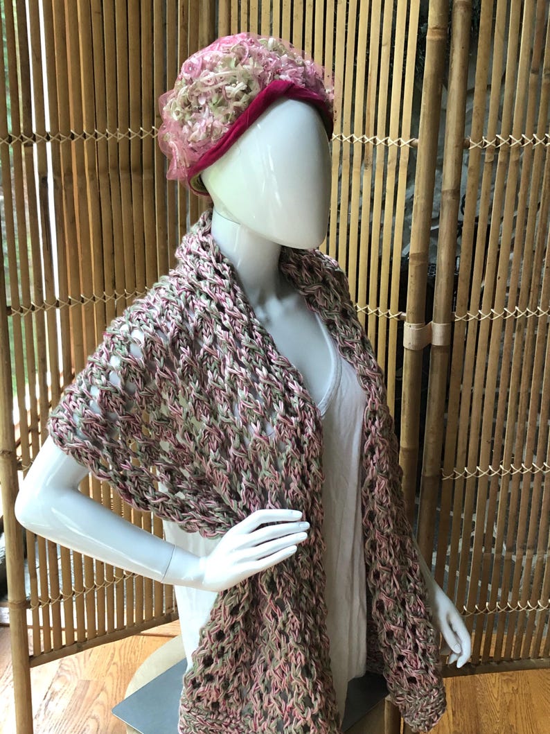 Rectangular Rose and Frost Green Lacy Wrap Knitting Pattern