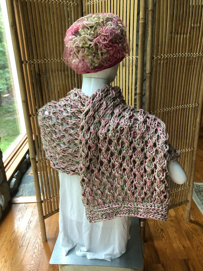 Rectangular Rose and Frost Green Lacy Wrap Knitting Pattern