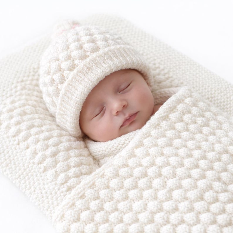 Knitting Baby Bubble Blanket & Beanie Pattern