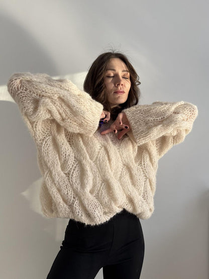 Cable V-neck Sweater Knitting Pattern