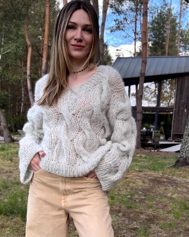 Cable V-neck Sweater Knitting Pattern