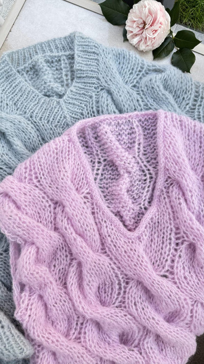 Cable V-neck Sweater Knitting Pattern
