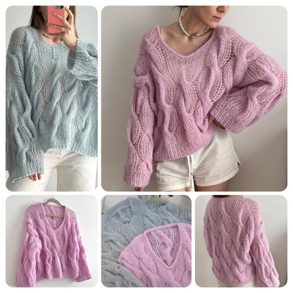 Cable V-neck Sweater Knitting Pattern