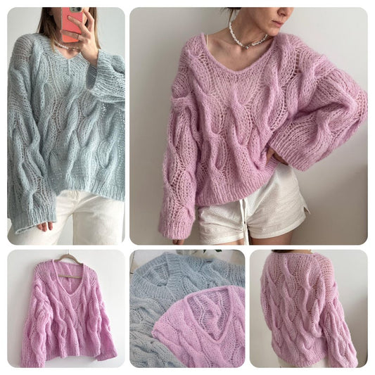 Cable V-neck Sweater Knitting Pattern