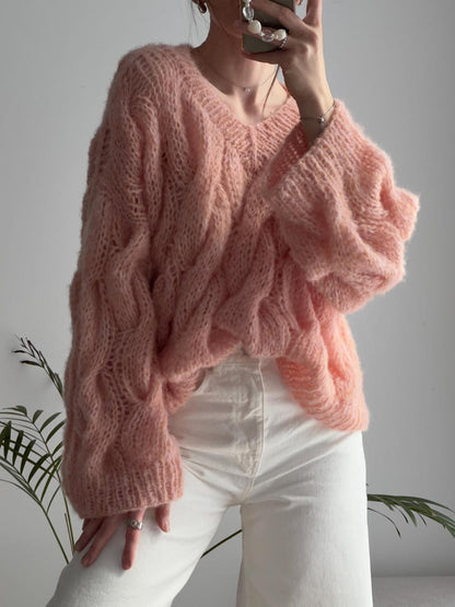 Cable V-neck Sweater Knitting Pattern