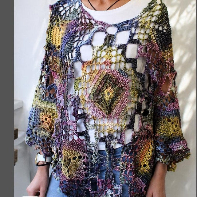 Granny Square Crochet Poncho Pattern