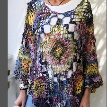 Granny Square Crochet Poncho Pattern