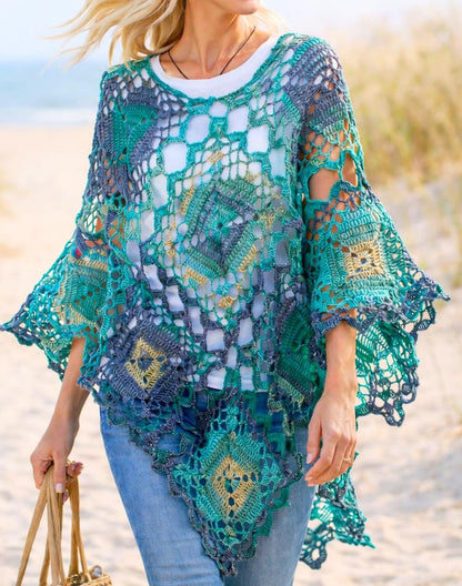 Granny Square Crochet Poncho Pattern