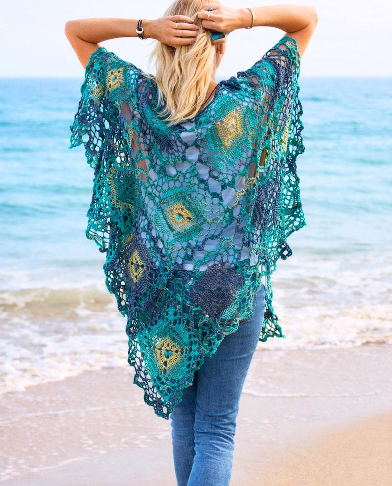 Granny Square Crochet Poncho Pattern