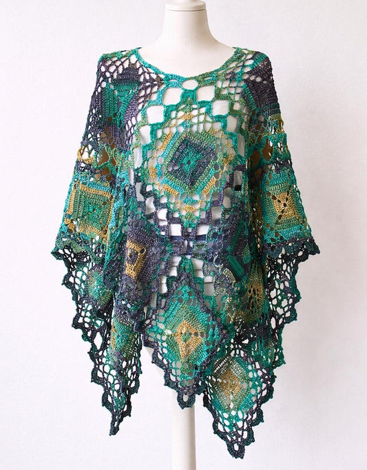 Granny Square Crochet Poncho Pattern