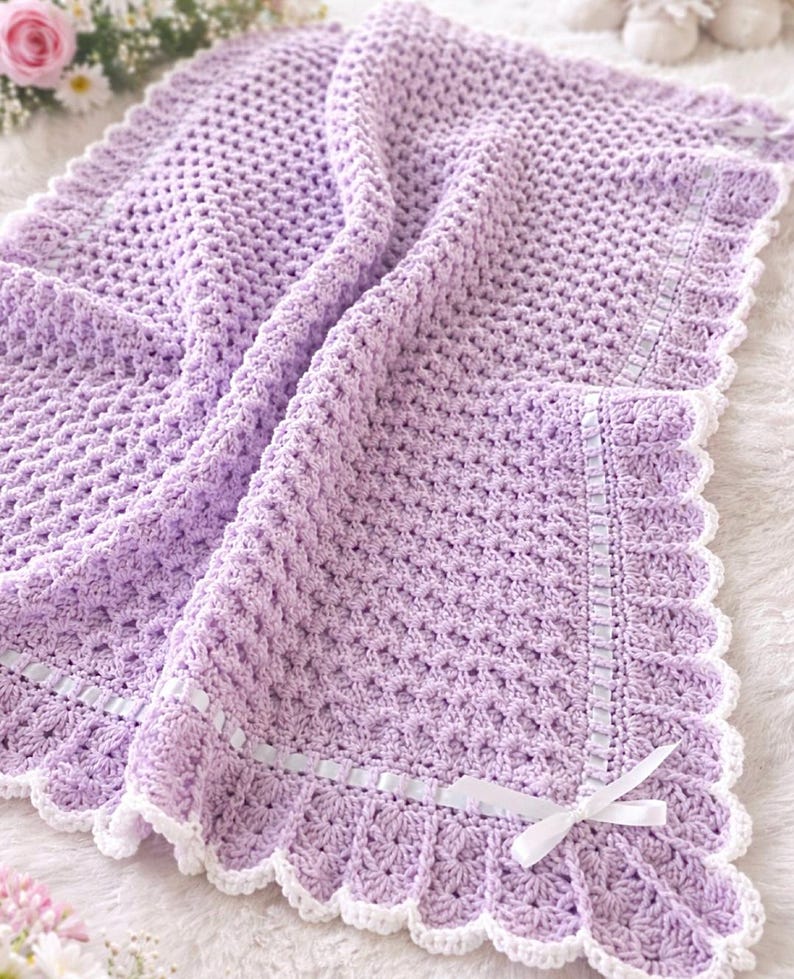 Waves and Lace Baby Blanket Crochet Pattern