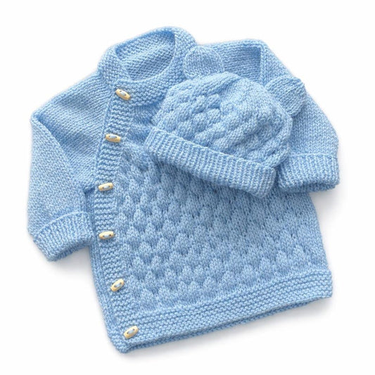 Bubble Stitch Cardigan & Bear Hat Knitting Pattern