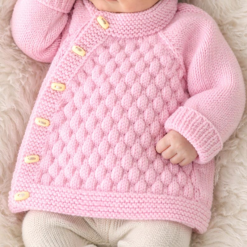 Bubble Stitch Cardigan & Bear Hat Knitting Pattern