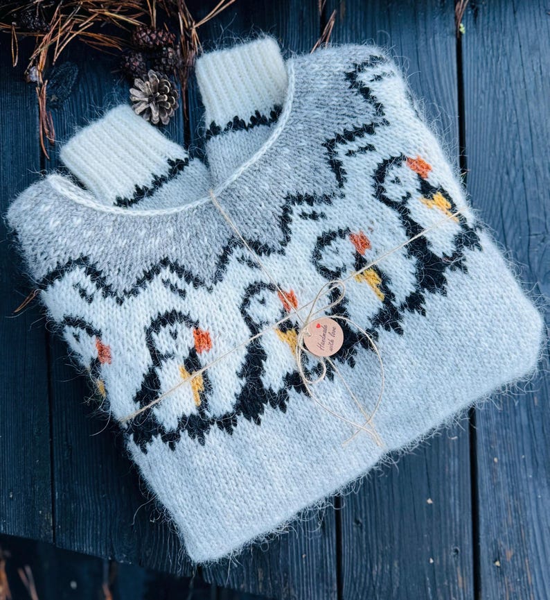 Knitting Pattern for a Puffin Motif Sweater